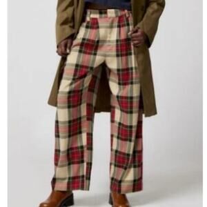 Urban Outfitters Red and Cream Plaid Wide Leg Pants